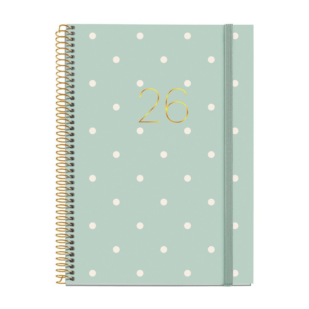 AGENDA MIQUELRIUS 2026 DÍA PÁGINA ESPIRAL GRAFICA POLKA DOTS