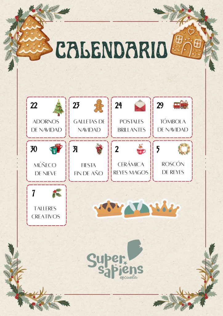Calendario Escuela Navidad 2025 Supersapiens