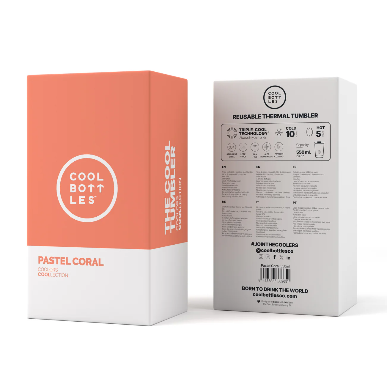 VASO DE ACERO INOXIDABLE, COLOR PASTEL CORAL 550 ML - Imagen 2